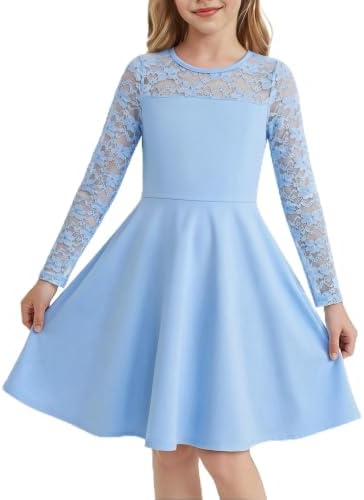 Arshiner Mädchen Langarm Kleid Spitzenkleid Rundhals Festlicheskleid | mit Taschen,A-Linien Partykleid,Kinder Winterkleid,Halloween,Weihnachten