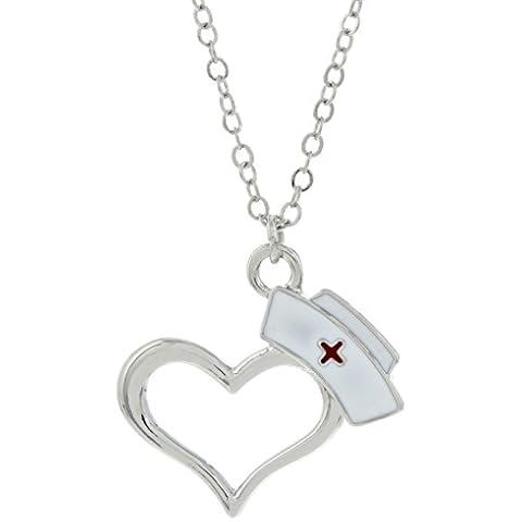 Mother's Day Nurse Gift Silver-Tone Heart Nurse Cap Shaped Pendant Necklace Gifts for Veterinarian Cover