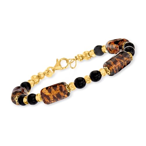 Ross-Simons Italian Leopard-Print Murano Glass Bead Bracelet in 18kt Gold Over Sterling. 7 inches