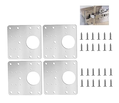 JGR SELECT Placa de Reparación Bisagras - 4 Unidades Juego de Reparación Bisagras - Kit Reparación Bisagra Acero Inoxidable, 24 Tornillos Incluidos - Para Muebles de Madera, Estantes, Armarios, Cocina