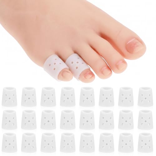 Image of Gjinxi Silicone Toe Sleeves, 24 Pcs Soft Gel Protector Toe Cushions Cuttable Pinky Toes Sleeves Protectors Corn Protectors Pain Relief Toes Tube Pads for Hammer (White, Breathable)
