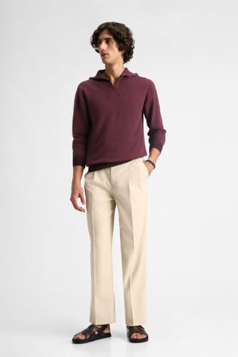 Image of SNITCH Men Trousers Formal Wear | Relaxed Fit Pleated Front Plain Design Straight Leg | Polyester Blend Medium-Stretch Fabric for Office & Professional Look