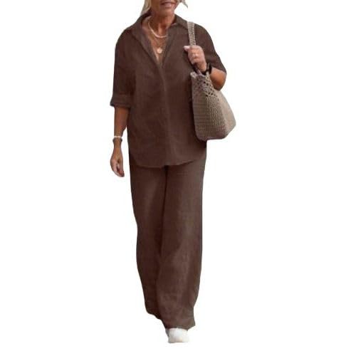 Ensemble 2 pièces femme avec chemise col officier et pantalon large fluide