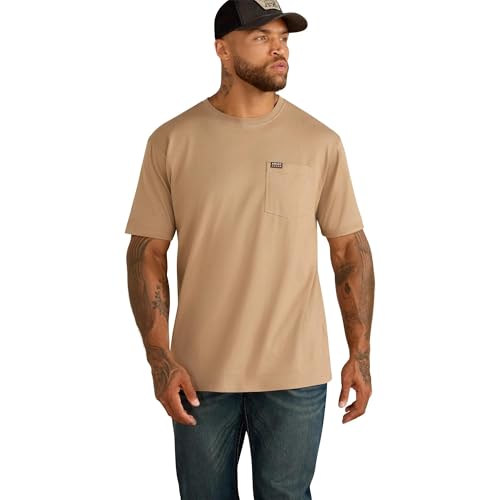 ARIAT Mens Rebar Cotton Strong Standard Pocket T-Shirt Greige
