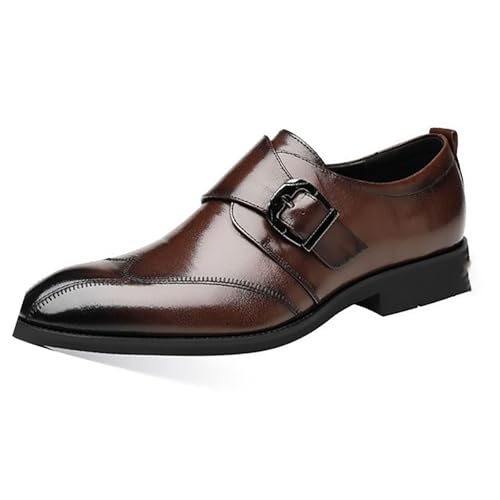 Men's Classic Strap Slip On Comfortable Leather Pointed Toe with Buckle， Non-Slip Oxford Shoes Business Work Dress Shoes
