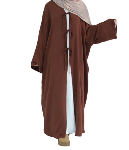 Hanimeli Front Bow Crinkled Crepe Modern Abaya Dress Lightweight Summer Jacket Casual Modest Wear Ramadan Eid