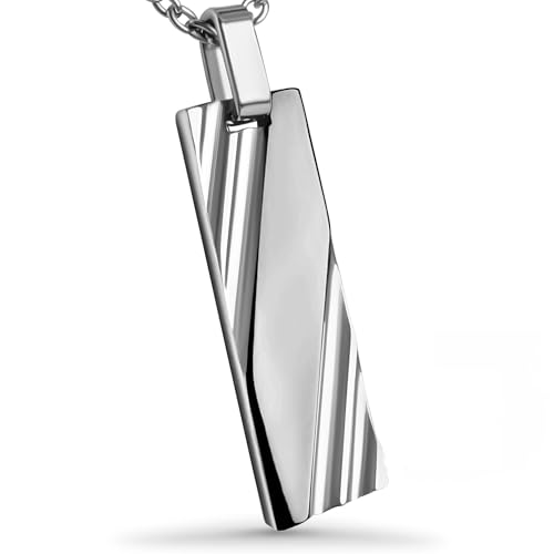 Hanessa Personalisierte Kette mit Gravur Edelstahl 50 cm mit Anhänger Rechteck geriffelt in silber schwarz - Personalisierte Halskette für Männer - Personalisierter Schmuck Herren Kettenanhänger
