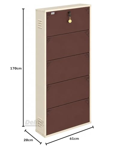 Image of DELITE KOM AIRO 24 inch 10 Shelf Double Decker Metal Shoe Rack Wall Mount for Home with Lock | Air-Vent Panels Keep Shoes Odour-Free | 30 Shoes /50 Slippers | 1Yr Warranty | 67x24x8 Ivory Coffee | DIY