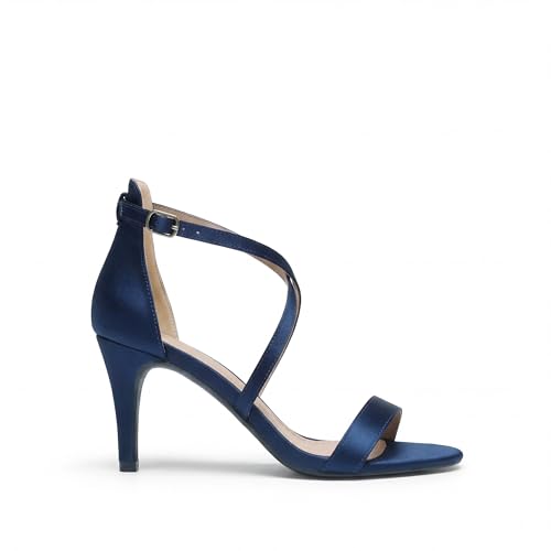 DREAM PAIRS DREAM PAIRS Women's Strappy Stiletto High Heels Open Toe Rhinestone Wedding Dress Shoes Sparkly Sandals,Size 8,Navy,DOLCE