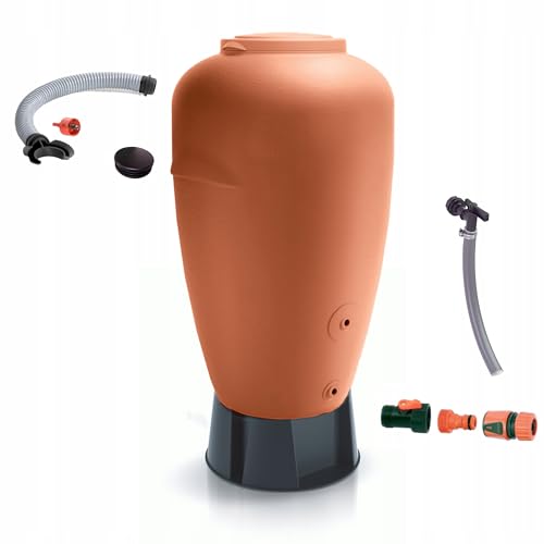 Dikel - AQUACAN - Regentonne - Wassertank - Regenfass - Regenwassertonne mit Zubehör - Regenwassertank - Wassertonne, Wasserfass, Regenwasserspeicher - 440l, Terrakotta Braun