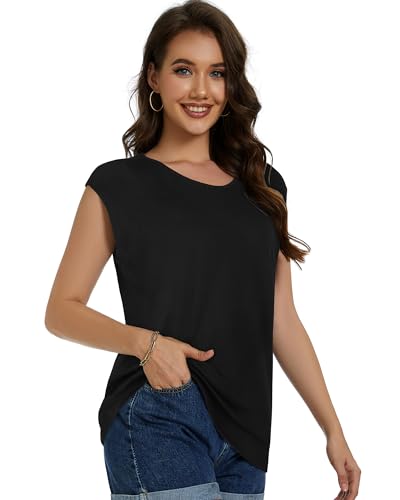 JOELLYUS Womens Summer Tops Casual Loose Cap Sleeve T Shirts Basic Dressy Tees Blouses4