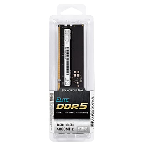 Image of TEAMGROUP Elite DDR5 16GB 4800MHz (PC5-38400) CL40 Non-ECC Unbuffered 1.1V UDIMM 288 Pin PC Computer Desktop Memory Module Ram Upgrade - TED516G4800C4001