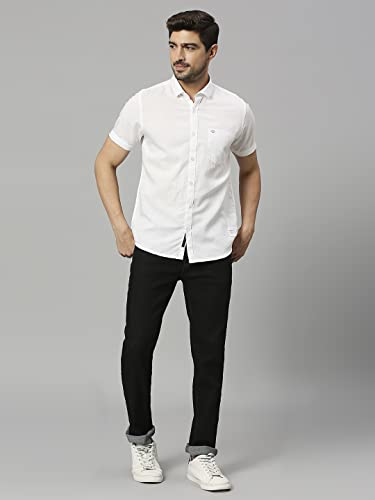 Image of Thomas Scott Men's | Solid | Half Sleeve | Slim Fit | Linen Blend | Spread Collar | Casual Shirt