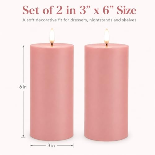 Image of ANGELLOONG Pink Flameless Pillar Candles 6x3 Set of 2 with Timer, LED Battery Candles for Bedroom Decor, Decorative Candles for Nursery and Pink Room Decor