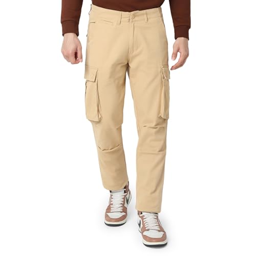 Image of Spykar Men's Relaxed Fit Mid Rise Mid-Rise Casual Cargos