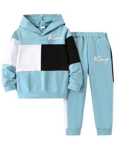Image of Boys Sweatsuit Long Sleeve Color Block Hoodie Sweatshirt and Jogger Pants 2PC Sets Fall Clothes (Sizes: 4-8)