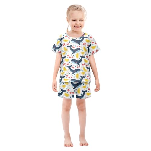 ALAZA Whale Lemon Cherry Cute Pajamas Short Sleeve 2 Piece Sleepwear Top and Bottom Pajama Set Unisex3
