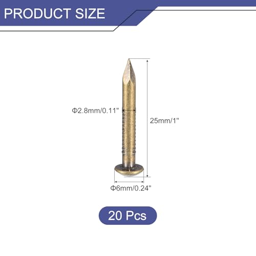 uxcell 20 Pcs Small Tiny Nails 2.8mmx25mm (DxL) Clavos pequeños de latón para bricolaje y accesorios de madera, tono bronce miniatura 2