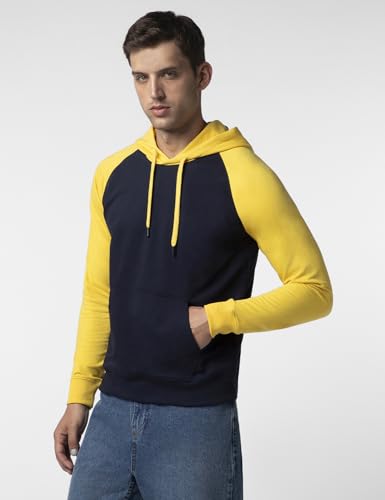 Image of FYLTR Men's Casual Colourblock Raglan Hoodie with Drawstrings - Utility Pockets | Ribbed Hem & Cuff | Winter Hoodie for Men