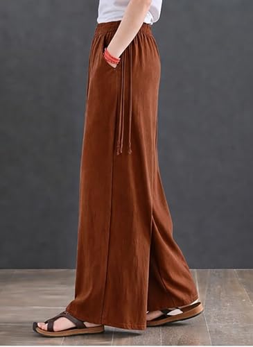 Image of KOTTY Women's FlowEase Wide Leg Pants High-Rise Drawstring Waist Relaxed Lounge Trousers with Pockets, Soft Breathable Everyday Wear