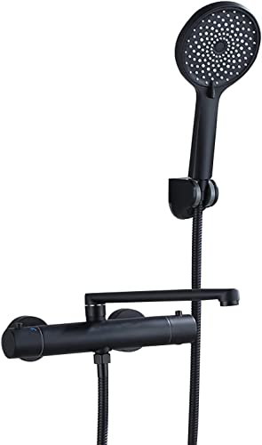 Grifo termostático para bañera con 3 ajustes de ducha de mano, grifo de llenado de bañera, grifo de latón para montaje en pared, grifo de bañera de alto flujo, grifo mezclador giratorio con manguera