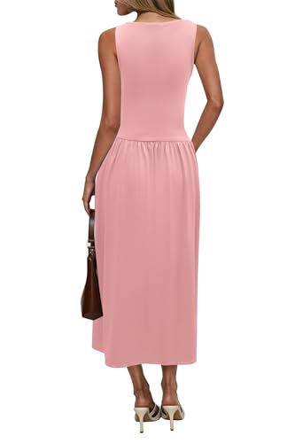 Image of Womens Summer Casual Midi Maxi Dress 2026 Sleeveless Ruched A Line Flowy Cocktail Wedding Guest Beach Long Sundress