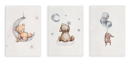 Affiche pour enfant et peinture murale ours lapin forêt pour un cadeau de naissance unique