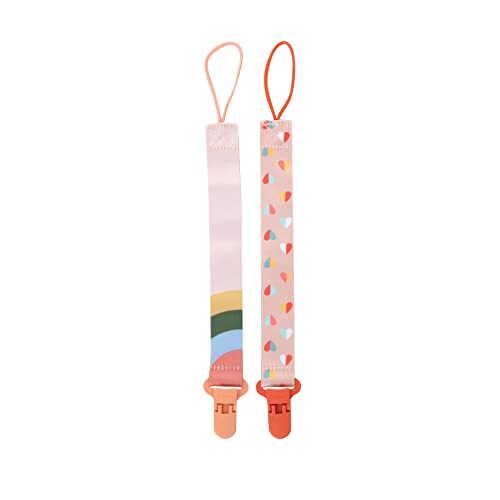 Image of Nuby Pacifinder Baby Pacifier Clip - (2-Pack) - Pacifier Holder Clip with Convenient Hook Loop - Peach Stripes and Hearts