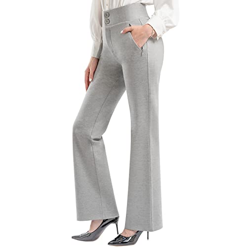 Puweer Women's High Waist Dress Pants With Pockets, Stretch Work Pants For Women, Dress Slacks For Women Work Casual, Light Grey, Small #TOP10