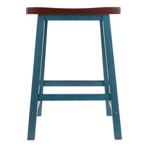 Image of Winsome Satori Saddle Seat 24in Counter Stool Rustic Teal and Walnut