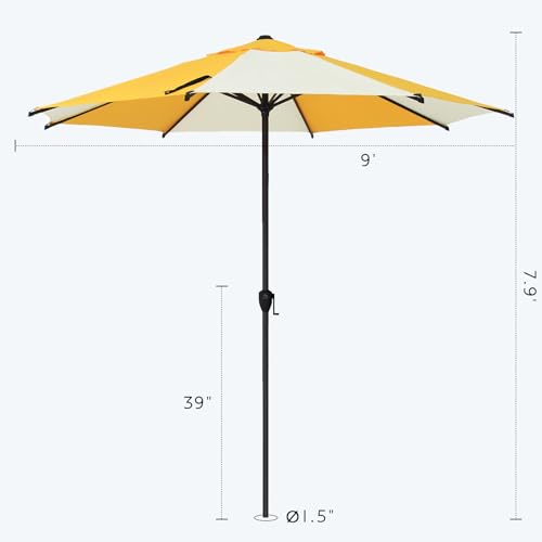 Image of Abba Patio 9FT Lyon Outdoor Patio Umbrella Outdoor Table Umbrella with Crank Market Umbrella 8 Sturdy Ribs UV Protection Waterproof and Push Button Tilt for Garden Deck Backyard Pool,Yellow & Cream