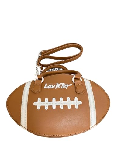 Betsey Johnson Luv Betsey LB HIKE Small Kitsch Brown Faux Leather Sports Football With Detachable Gold Cheerleader Pompoms Fashion Detail Top Handle Crossbody Handbag3