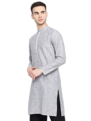 Image of Vastraa Fusion Men's Printed Kurta Pure Cotton Long Kurta, Round Collar, Full Sleeves, Button Kurta, Ethnic Wear