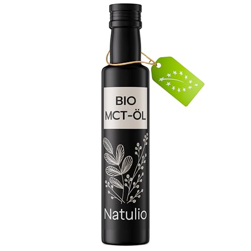 Natulio MCT-Öl 100% aus Bio Kokosöl kaltgepresst 250ml - unterstützt optimal bei ketogener- Paleo- veganer & Low-Carb-Ernährung - 60% C8 & 40% C10 - MCT Oil - MCT Öl Bio zertifiziert nach DE-ÖKO-006