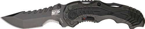 Miniatura 2 de Smith & Wesson SWMP6S Cuchillo plegable asistido SS de alto carbono de 7.7 pulgadas con hoja de punta de clip dentada de 3.4 pulgadas y mango de