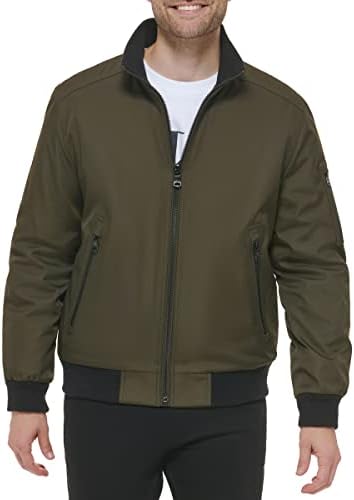 Calvin Klein Men's Water and Wind Resistant Rip Stop Bomber Jacket (Standard and Big & Tall), Olive, X-Large