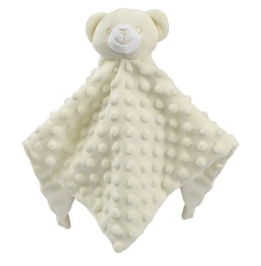 Personalised Newborn Baby Boys Girls Toy Comforter Blankets Elephant, Bunny, Giraffe, Zebra Teddy Embroidered Name | Gift Toy Comforter (Cream Dimple Bear)
