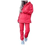 Longra Damen Classic Hooded Sweat Suit Trainingsanzug Damen Jogginganzug Sport Freizeit Hoodie & Jogginghose Sportanzug 2 Teilig Freizeitanzug Kapuzenpullover Tasche Top + Lange Hose Sportswear
