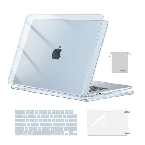 Image of MOSISO Compatible with MacBook Air 15 inch Case M4 M3 M2 2025 2024 2023 Release A3241 A3114 A2941 with Touch ID, Plastic Hard Shell Case&Keyboard Cover&Screen Protector&Storage Bag, Crystal Sky Blue