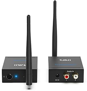 1Mii Wireless Transmitter Receiver Audio for Music, 2.4GHz Long Range 320 ft Audio Transmitter and Receiver Low Delay from TV/ to Powered Speaker/ Stereo/ Subwoofer/ Soundbar/ RCA Out/in - RT5066