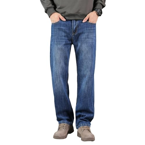 Jeans Pants Trouser Denim Loose Fit Plus Fat Large Size Blue Commuting Casual Straight Leg for Men