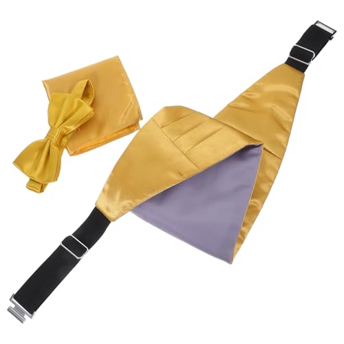Set de 3 piezas para hombre: pajarita, fajín y pañuelo dorado miniatura 1