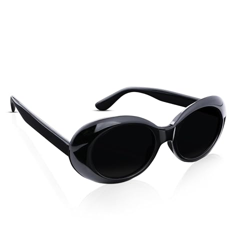 Vaulted Skulls & Co Vintage 1960's Black Mod Sunglasses | Clout Goggles | Classic Retro Oval Shades | Unisex Lightweight Fashion Eyewear Sunglasses | Black | Standard