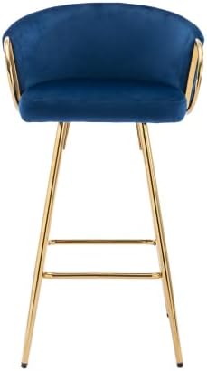 Miniatura 3 de SZLIZCCC Taburetes de bar modernos de terciopelo, juego de 2 taburetes de bar con respaldo y reposapiés cromados, taburetes de bar altos con patas