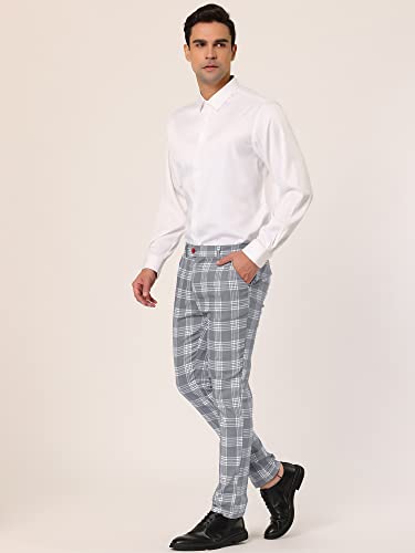 Lars Amadeus Men's Gray Plaid Pants Flat Front Slim Fit Checked Patterned Dress Trousers 34 #TOP3