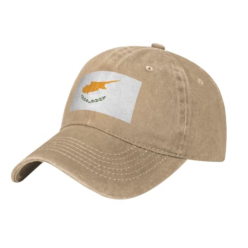 Casquette de baseball en denim délavé avec drapeau noir de Chypre - Casquette classique en coton à bord incurvé - Convient pour les fêtes, Naturel, taille unique