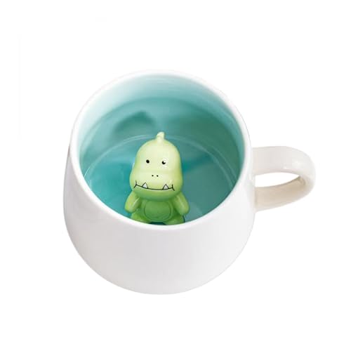 HS&ROXIN 12 oz Dinosaur Cute Mug 3D Animal Figurine Inside Mug Handmade Novelty Ceramic Coffee Cup Christmas Birthday Gift for Kids Boys Girls Men Women (Green Dinosaur)