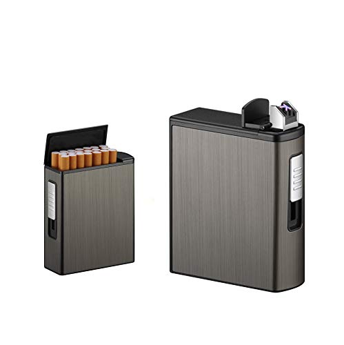 Malisseladi Cigarette Case for Whole Package Cigarettes 20pcs,Cigarettes Case Box Holder Automatic Ejection Case with Dual Arc Lighter USB Rechargeable,Flameless,Windproof,Waterproof (Black, Arc)