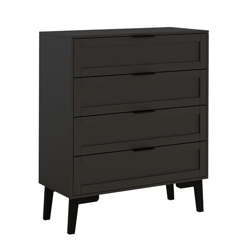Image of Dresser for Bedroom, Storage Organizer with 4 Drawers, Chest of Drawers,Sturdy Metal Frame, Wood Tabletop for Guest Room, Closet, Entryway, Black