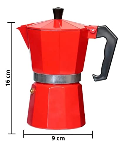 Mimo Style Cafeteira Italiana Moka Vermelha de Alumínio Com Alça Café Expresso Para 6 Cafezinhos, Ca